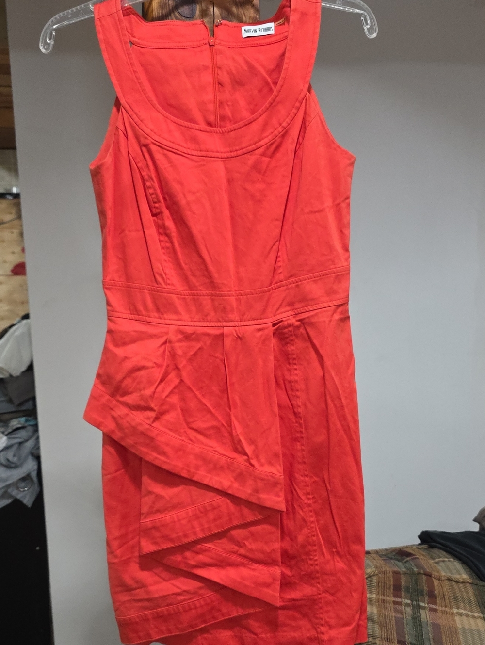 Marvin Richards Coral-Red Asymmetrical Peplum Dress